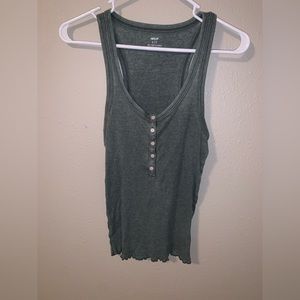 Aerie Tank Top, Green, Size Small, Swoop Neck, 5 Buttons